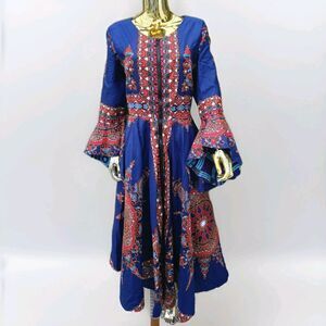 Ray Darten Oriki Blue Zip Front Jacket Dress Bell Sleeve  Fit & Flare  Size 2X